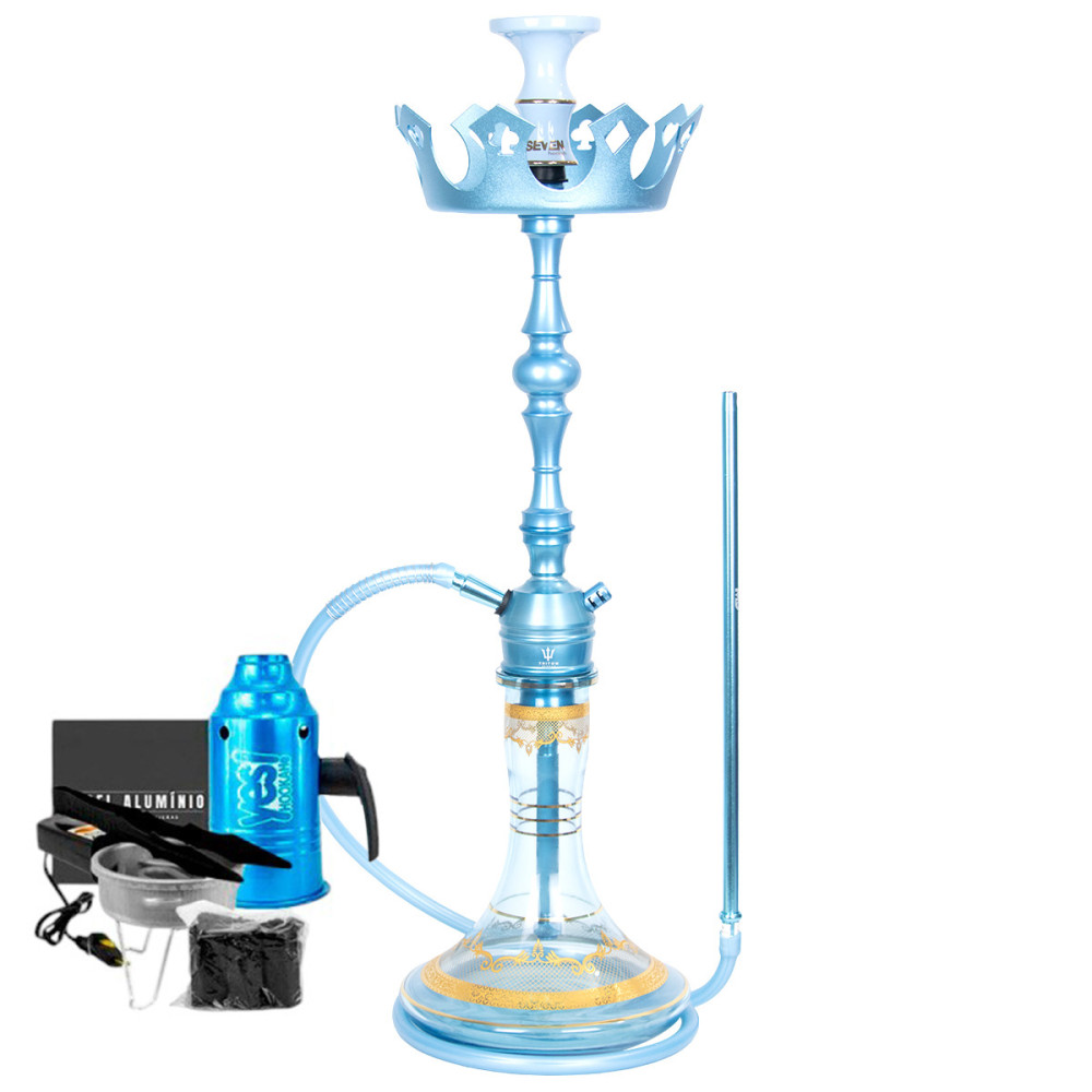 Narguile Triton Up Azul Bebe Vaso Md Genie 26cm Rosh Seven Bowl Prato Coroa Fogareiro Abafador Alumíno Pegador Carvão