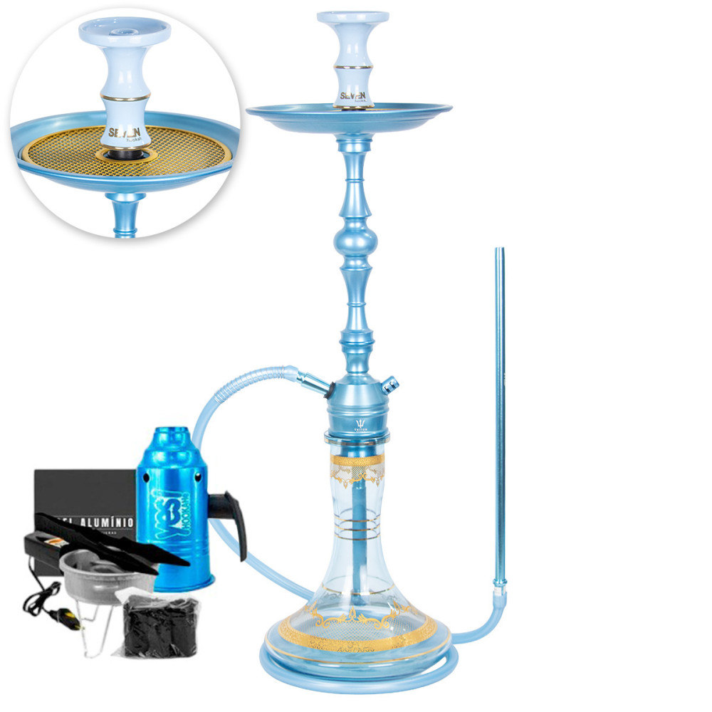 Narguile Triton Up Azul Bebe Vaso Md Genie 26cm Rosh Seven Bowl Prato Komanches Fogareiro Abafador Alumínio Pegador Carvão